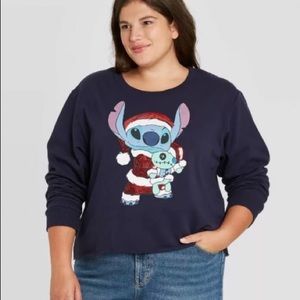 NWT Women's Santa Stitch Ugly Holiday Graphic Sweatshirt💙Navy💙size L